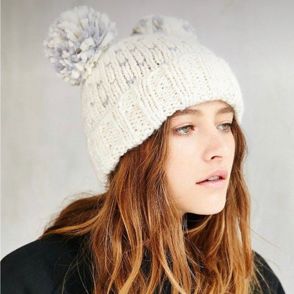 Urban Outfitters Animal Ears Heart Print Knit Beanie